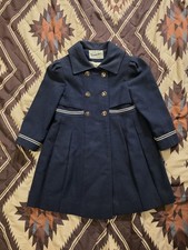 Vintage Rothschild Little Girls Wool Naval Coat Blue USA Union Made Size 6 EUC
