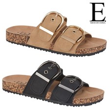 Ladies Twin Buckle Strap Sandals Open Toe Cushioned Comfort Summer Holiday Shoes