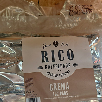 RICO Kaffeepads Crema Kaffee, 102 Pads, 714 g, MHD 02.04.2027