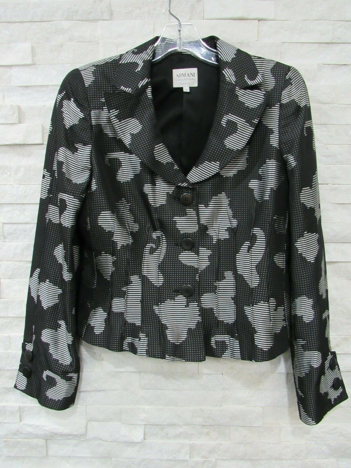 Giorgio Armani Collezioni $1,795 Black Silver Silk Floral Blazer Jacket 8 |  eBay