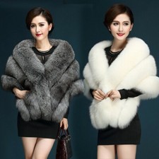 Women Faux Fur Shrug Shawl Bride Wedding Winter Furry Fluffy Warm Thicken