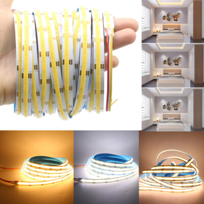 COB CCT LED Strips DC 24V 12V 608LEDs FCOB LED Light Dimmable Dual Color 10MM 5M