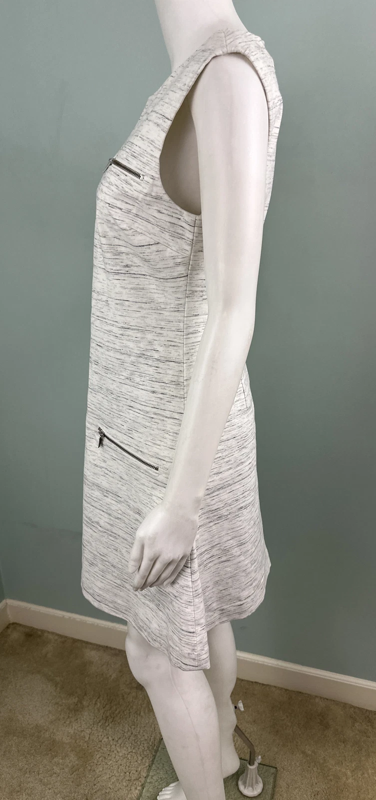 OFF WHITE Abito accento con cerniera Banana Republic Ponte lavorato a maglia bianco sporco grigio tinta spaziale taglia 6