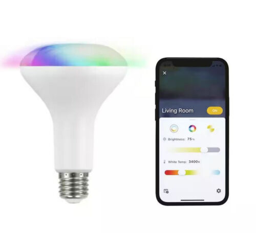 EcoSmart 65 Watt Smart Hubspace BR30 Color Changing CEC LED Light Bulb w/ Voice - Picture 2 of 3