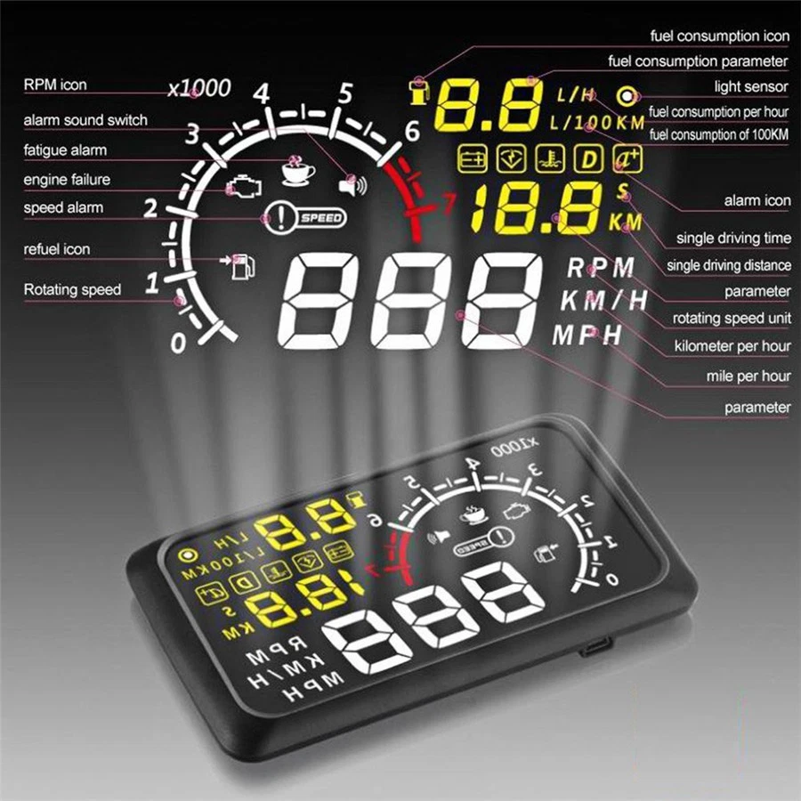 Universal 5.5" Car Off-Road HUD Head Up Display Engine Speed Warning Gauge Meter - Imagem 4 de 4