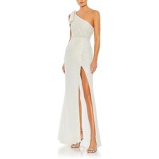 Mac Duggal Womens Embellished One Shoulder Evening Dress White SIZE 8