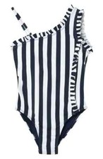 Habitual L63544 Girls Navy Mini Ruffles Striped One-Piece Swimsuit Size 14