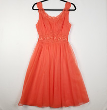 Vintage Negligee Vanity Fair Gown Lace Boudoir Chiffon Lingerie Size 34 Orange