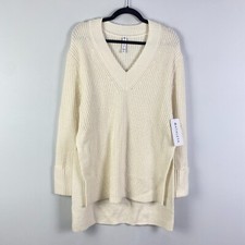 Athleta Shasta V Neck Sweater Hi Low Size XS Dove Cream Oversized 632081