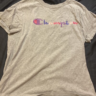 Champion Women s Gray T-Shirt Pink/Purple Logo Size L
