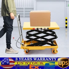 Hydraulic Lift Table Cart 770 lbs Manual Double Scissor Lift Table 51" w/ Wheels