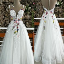 White Ivory Wedding Dresses Scoop Neck Lace Appliques A Line Bridal Gowns
