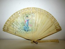ANTIQUE VICTORIAN BRISE HAND PAINTED LADY HAND FAN