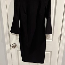 Calvin Klein Womens Dress Size 8 Black Stretch Sheath 3/4 Bell Sleeve