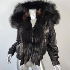 Nwot~$1500~fancy Success~sz Xl~black Genuine Leather Real Fox Fur Coat Jacket