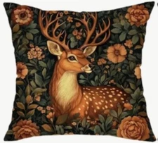 William Morris Abstract Floral Deer Design Linen Throw Pillow Cover Home Decor