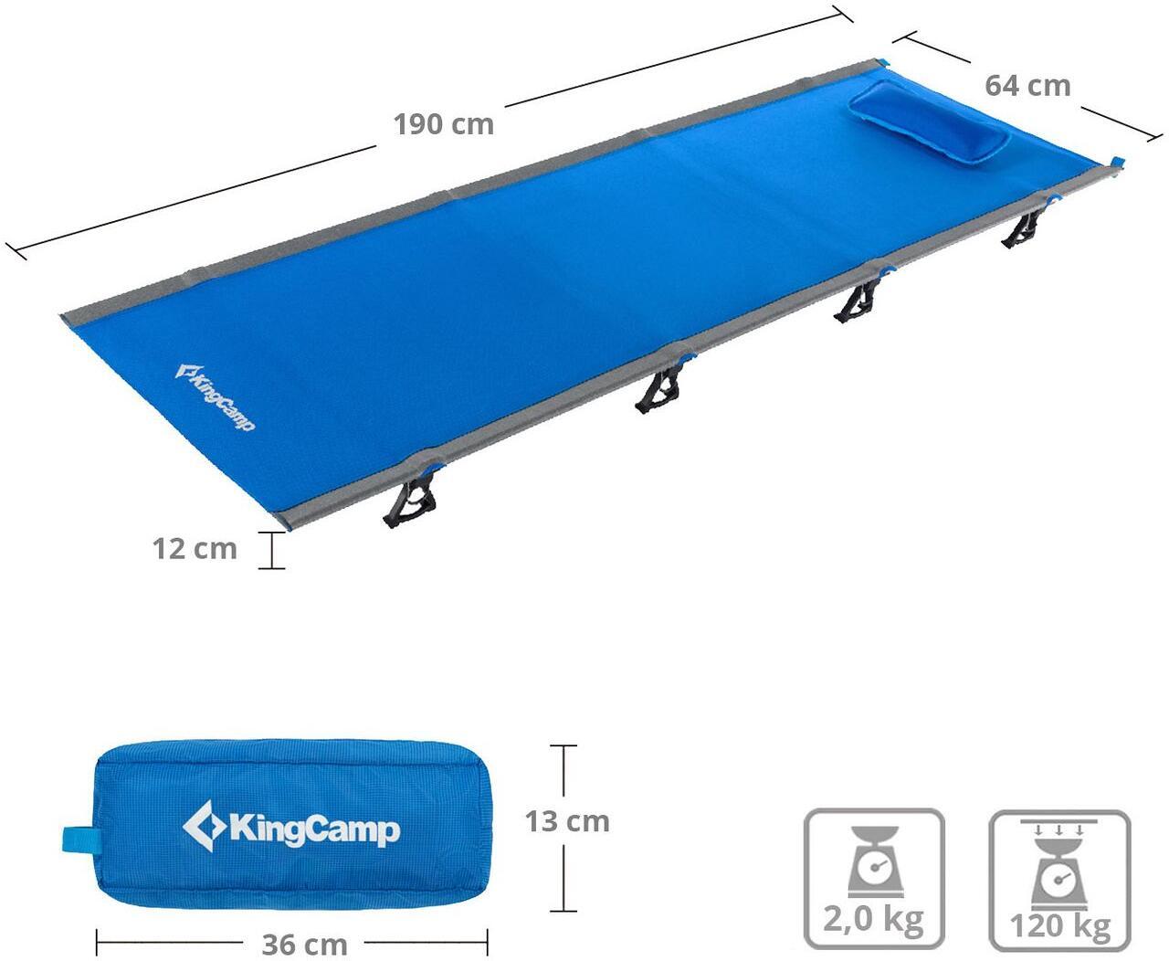 Thumbnail - Kingcamp Ultralight Feldbett, 190x64cm, Blau