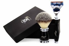 Synthetic Hair Shaving Brush In Black Handle 5 Edge Safety Razor Gift For Men