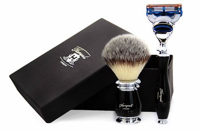 Synthetic Hair Shaving Brush In Black Handle 5 Edge Safety Razor Gift For Men