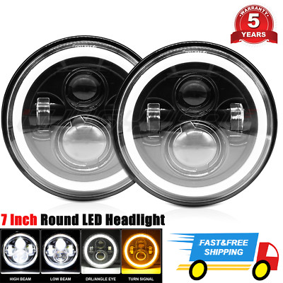 Pair 7 inch LED Round Headlights HI/LO For Land Rover Defender 110 90 Rover