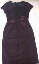 Club Monaco Women Wool Dress Dark Purple Stretch Crew Neck Short Sleeve Zip Sz 2