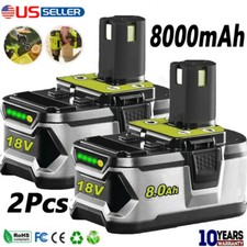 2 PCS 8.0Ah Lithium Battery For Ryobi P102 P200 P201 P203 P107 P108 One Plus 18V