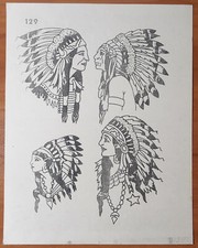 ORIGINAL Vintage Early Spaulding Rogers Shop Used Tattoo Flash Sheet Chief