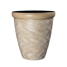Round Beige Plant Pot Patterned Rim 33cm Outdoor 14.5L Tall Woven Gloss Planter