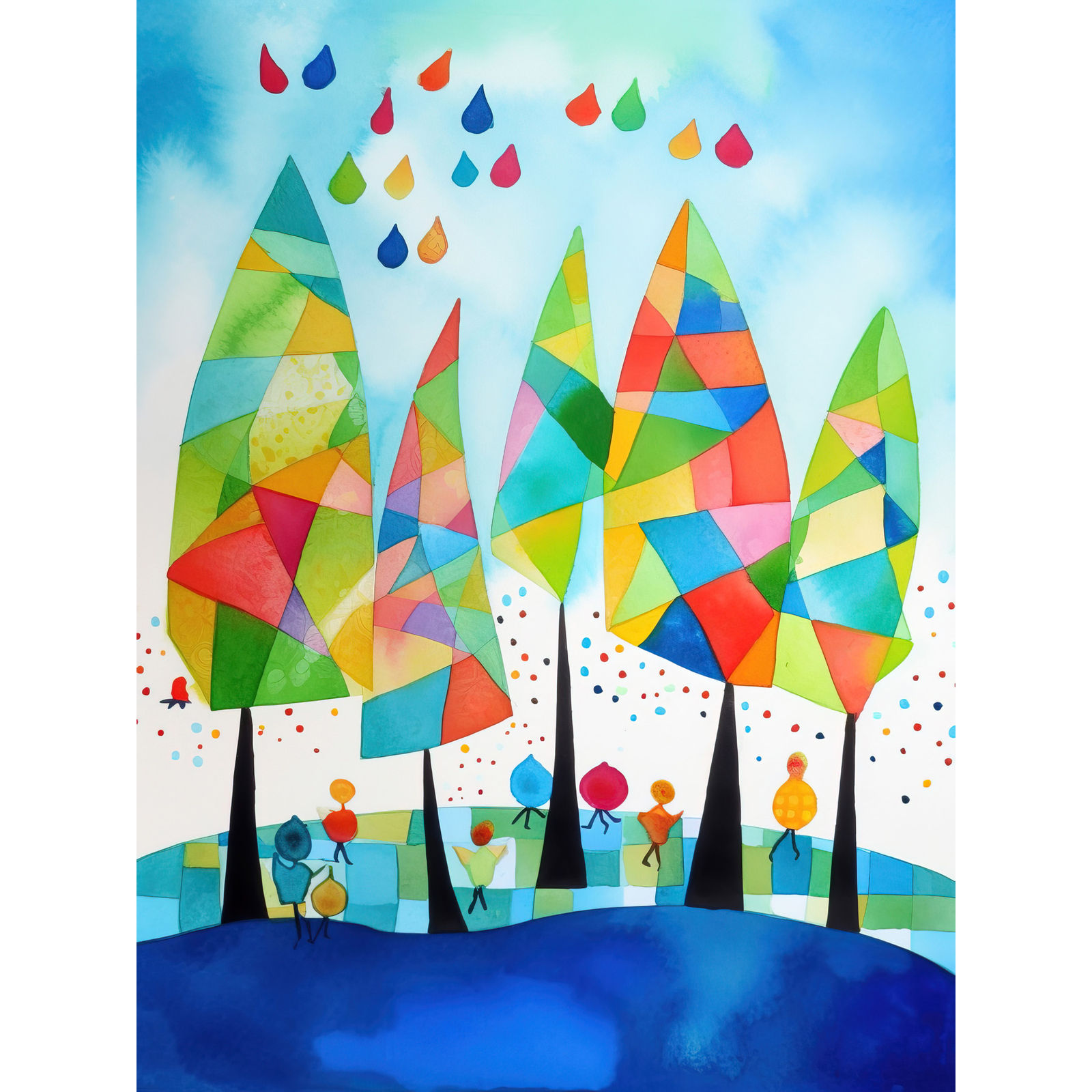 Abstract Autumn Trees Modern Folk Art Huge Wall Art Poster Print Giant