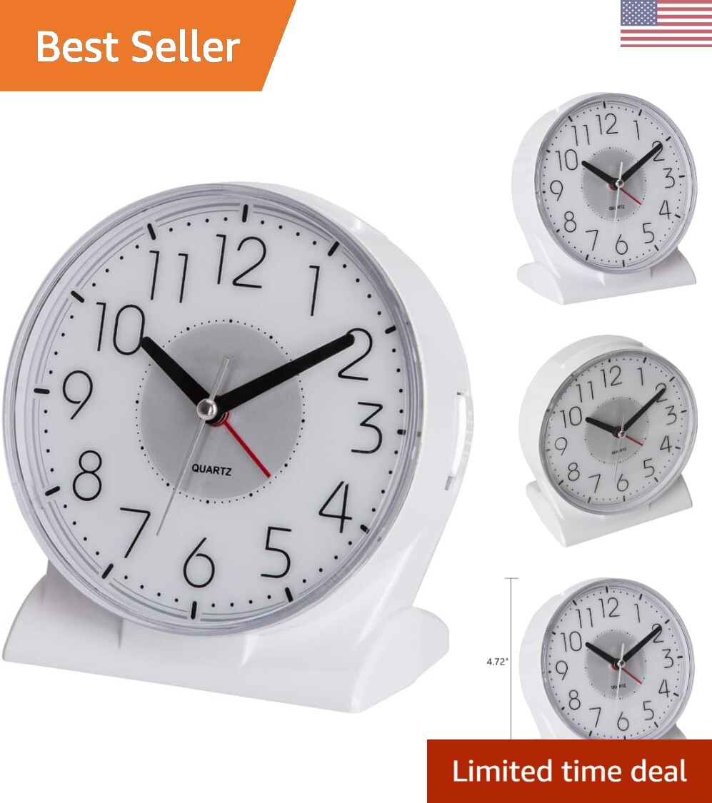 Analog Alarm Clock for Seniors - Easy to Read, Silent, Snooze, LED Light