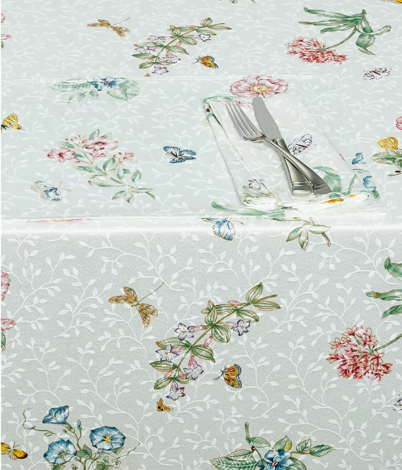 LENOX BUTTERFLY MEADOW SILVER POLYESTER COTTON OBLONG TABLECLOTH 60" x 84" NEW - Image 4 of 4