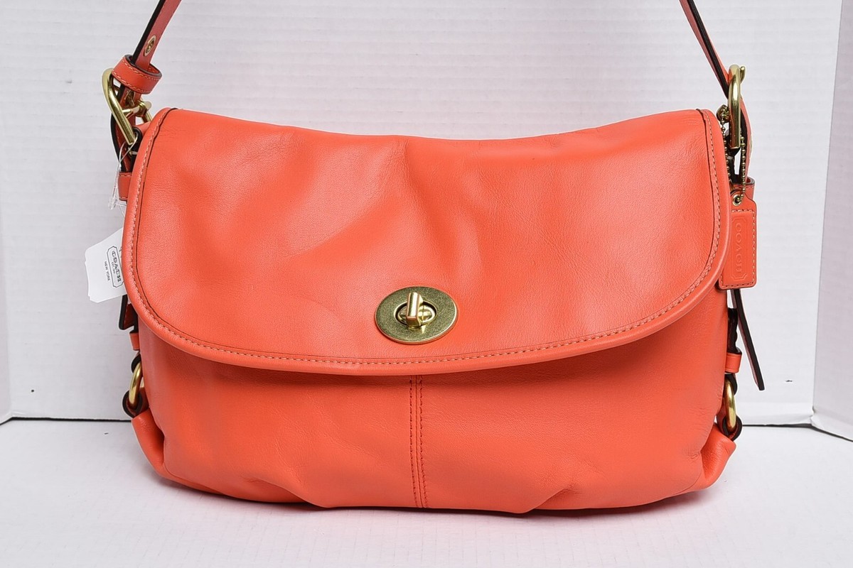 New COACH Z Leather Flap Duffle Bag MSRP $328 Orange Z23987 B4B4D