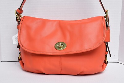 New COACH Z Leather Flap Duffle Bag MSRP $328 Orange Z23987 B4B4D