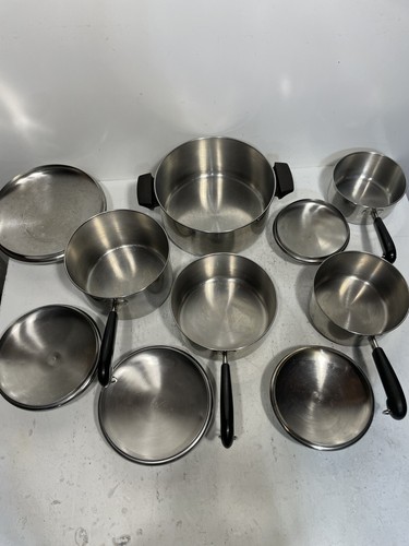 Juego de utensilios de cocina REVERE WARE 1801 TRI CAPA inferior 10 piezas sartenes ollas tapas - Imagen 10 de 21