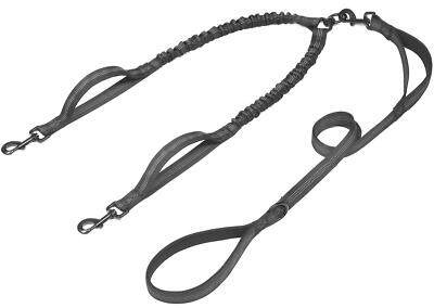 Double Dog Leash with Traffic Handles No-Tangle Reflective Bungee for Two Dogs