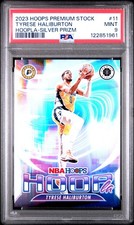 2023 PANINI HOOPS PREMIUM STOCK HOOPLA SILVER PRIZM #11 TYRESE HALIBURTON PSA 9