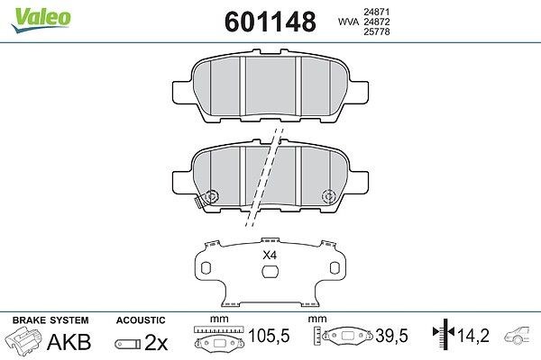 Valeo 601148 Bremsbelagsatz, Scheibenbremse FüR Hyundai Infiniti-image