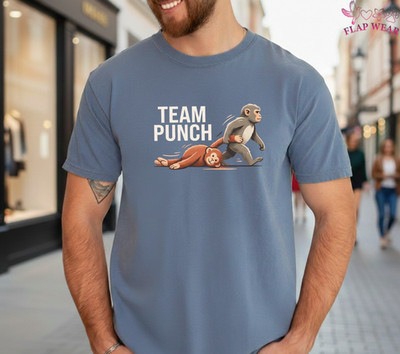 Funny ''Team Punch'' Monkey Graphic T-Shirt - Men's Humor Tee,Casual Graphic Tee