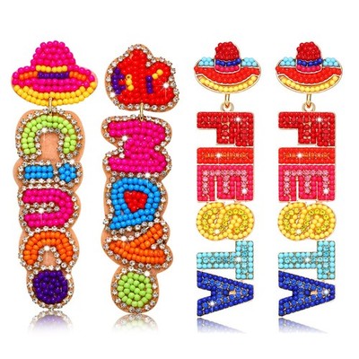 2/3 Pairs Cinco De Mayo Earrings, Beaded Mexican Fiesta Earring for Women, Handm