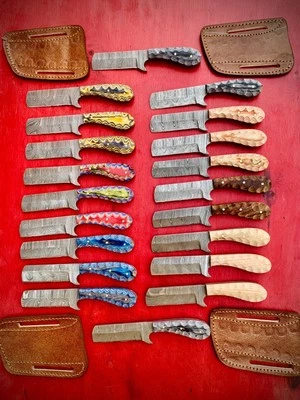 B K C LOT OF 20 6 INCH HANDMADE DAMASCUS STEEL BULL CUTTER SKINNER KNIFE W/SHEATH