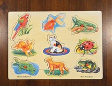 Wooden Peg Puzzle Fun With Pets Toddlers Kids Vintage Lift and Look Pieces
