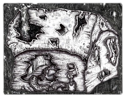 HAPPY GRAVE artist original signed Mixed Media DRAWING art surreal : BROKEN HOME