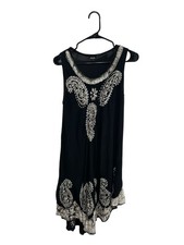 S.R. Fashion Free Size Black Embroidered Sleeveless Dress Paisley Boho Chic