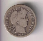 1911-S BARBER DIME 90% SILVER SAN FRANCISCO 10¢ UNITED STATES AMERICA TEN CENTS