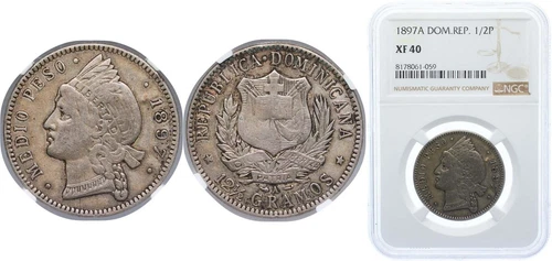 Dominican Republic 1897 A ½ Peso Billon 350 silver Copper 650 NGC XF 40