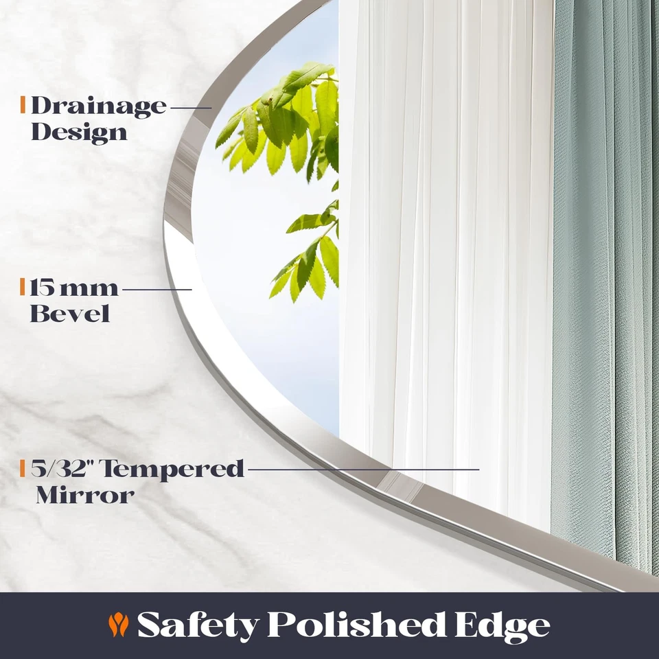Frameless Bathroom Mirror, 22" x 30" Arched Vanity Mirror for Wall Beveled, A... - Image 3 of 4