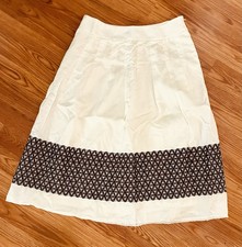 ANN TAYLOR LOFT Ivory Cream Brown Floral Textured Lined Cotton Full Skirt 6 S