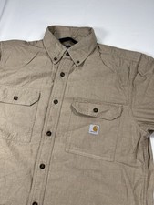 Carhartt Men's Loose Fit Canvas Work Shirt Size M Tan Long Sleeve Button Down
