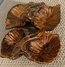Vtg Pair Artisan Hand Carved Burl Wood Root Bowls Baskets Rustic MCM Organic