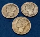 1919, 1941and 1943 10C Mercury Dimes 90% Silver